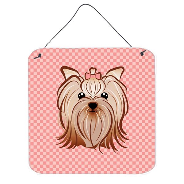 Micasa Pink Checkered Yorkie & Yorkshire Terrier Aluminium Metal Wall or Door Hanging Prints MI729786